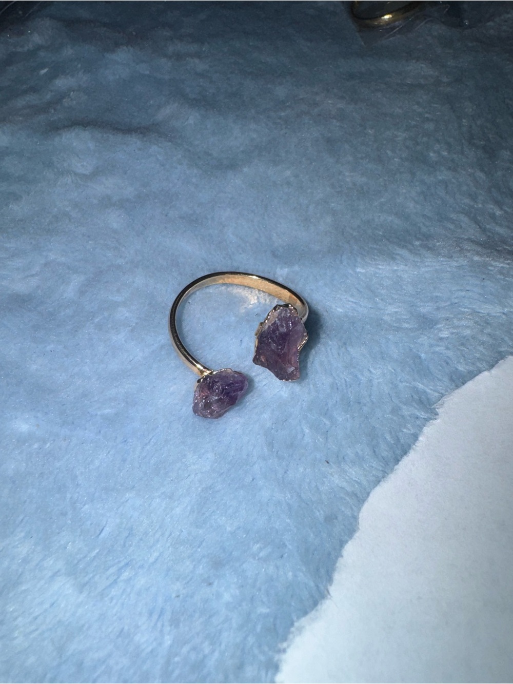 Gold Open Ring with Raw Amethyst Stone adjustable